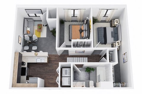 Floor plan for 2 beds, 1 bath, 795 sqft